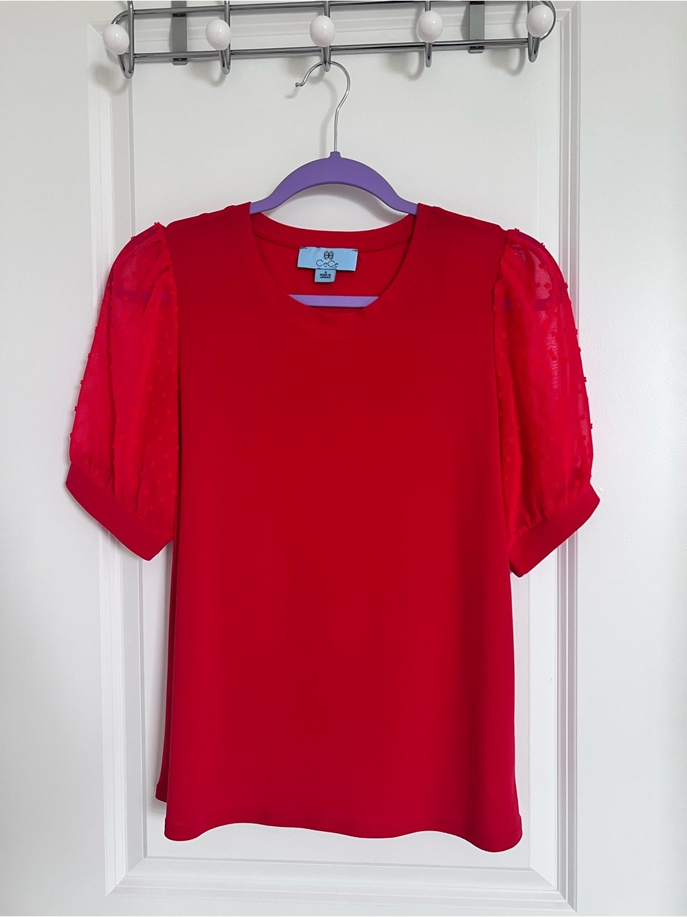 CeCe Red Puff-Sleeve Blouse